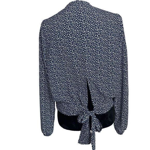 MILEY+MOLLY Surplice Tie Back long sleeve loose fit blouse top. Navy/white Large - Picture 5 of 11